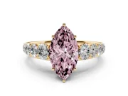Marquise Graduated Side Stone Engagement Ring Setting for a Fancy Pink Lab-Grown Diamond | Flat Top Band | Yellow Gold