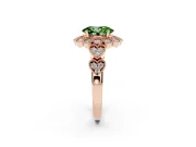 Oval Scalloped Halo Engagement Ring Setting for a Fancy Green Lab-Grown Diamond | Heart Pavé Band | Rose Gold