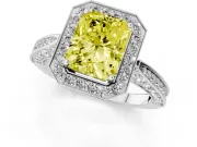 Radiant Cut Milgrain Halo Engagement Ring Setting for a Fancy Yellow Lab-Grown Diamond | Side Stones | White Gold