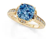 Cushion Cut Floral Pavé Engagement Ring Setting for a Fancy Blue Lab-Grown Diamond | Yellow Gold
