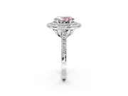 Fancy Pink Oval Lab-Grown Diamond Double Halo Statement Ring Set in Sterling Silver with Pavé Band