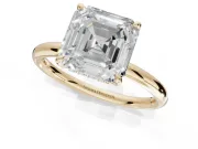 Asscher Cut Hidden Halo Engagement Ring Setting | Thin Plain Band | Yellow Gold