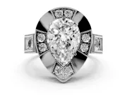Pear Cut Diamond Milgrain Halo Ring Set in Platinum with Split Shank