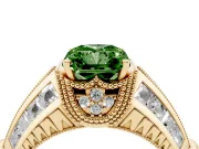 Fancy Green Radiant Cut Diamond Vintage-Inspired Milgrain Ring Set in Yellow gold with Accent Split Shank