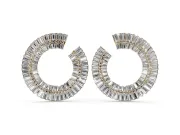 Baguette and Round Lab-Grown Diamond Fanned Open Hoop Earrings | Sunburst Rows | Yellow Gold