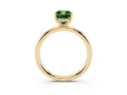 Fancy Green Cushion Cut Diamond Solitaire Ring Set in Yellow gold with Thin Band and Prong Setting