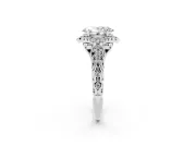 Oval Hidden Halo Filigree Engagement Ring Setting | Pavé Shoulders | White Gold