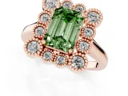 Emerald Cut Milgrain Cluster Halo Engagement Ring Setting for a Fancy Green Lab-Grown Diamond | Plain Band | Rose Gold
