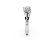 Heart-Shaped Three Stone Engagement Ring Setting | Beaded Shoulders | White Gold