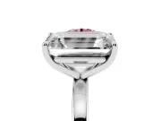 Fancy Pink Round Cut and Emerald Cut Toi Moi Ring Set in Platinum with Prong Setting