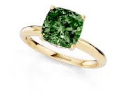 Fancy Green Cushion Cut Diamond Solitaire Engagement Ring Set in Yellow gold with Prong Setting and Polished Band