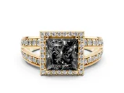 Princess Cut Halo Engagement Ring Setting for a Black Center | Pavé Split Shank | Yellow Gold