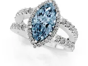 Fancy Blue Marquise Cut Diamond Halo Ring Set in Silver with Pavé Split Shank and Prong Setting
