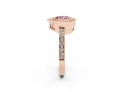 Fancy Pink Heart Cut Diamond Halo Ring Set in Rose gold with Pavé Band and Milgrain-Edged Prongs