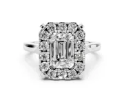 Emerald Cut Claw Corner Halo Engagement Ring Setting | Slim Plain Band | Platinum