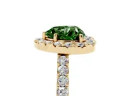 Fancy Green Heart Cut Diamond Halo Pavé Solitaire Ring Set in Yellow gold with Prong-Set Center Stone