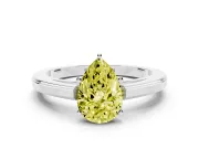 Fancy Yellow Pear Cut Diamond Solitaire Ring Set in Silver with Prong Setting and Classic Band