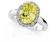 Oval Thin Halo Engagement Ring Setting for a Fancy Yellow Lab-Grown Diamond | Slim Plain Band | Sterling Silver