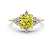 Cushion Cut Cluster Engagement Ring Setting for a Fancy Yellow Lab-Grown Diamond | Yellow Gold