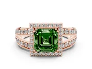 Asscher Cut Halo Engagement Ring Setting for a Fancy Green Lab-Grown Diamond | Two-Row Pave Split Shank | Rose Gold