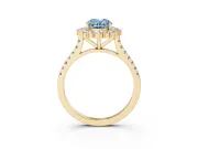 Oval Scalloped Halo Engagement Ring Setting for a Fancy Blue Lab-Grown Diamond | Single Row Pave | Yellow Gold