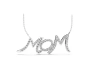 Round Lab-Grown Diamond Pavé Mom Script Pendant Necklace | Connected Letters | White Gold