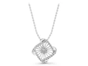 Round Lab-Grown Diamond Cluster Sunburst Pendant Necklace | Pavé Swirl Frame | White Gold