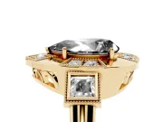 Fancy Black Pear Cut Diamond Milgrain Halo Ring Set in Yellow gold with Split Shank