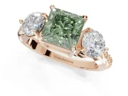 Princess Cut Three Stone Engagement Ring Setting for a Fancy Green Lab-Grown Diamond | Tapered Pave Band | Rose Gold
