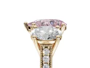 Pear-Shaped Vintage Three Stone Engagement Ring Setting for a Fancy Pink Lab-Grown Diamond | Yellow Gold