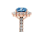 Cushion Cut Scalloped Halo Engagement Ring Setting for a Fancy Blue Lab-Grown Diamond | Single Row Pave | Rose Gold