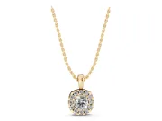 Cushion Cut Lab-Grown Diamond Halo Pendant Necklace | Polished Bail | Yellow Gold