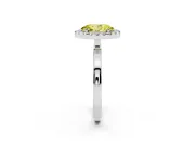 Fancy Yellow Oval Cut Diamond Halo Solitaire Ring Set in White gold with Pavé Band and Prong Setting