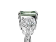 Emerald Cut Three Stone Engagement Ring Setting for a Fancy Green Lab-Grown Diamond | Tapered Pave Band | White Gold