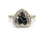 Heart-Shaped Halo Engagement Ring Setting for a Black Center | Tapered Band | Yellow Gold