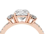 Cushion Cut Three Stone Engagement Ring Setting | Pave Shoulders | Rose Gold