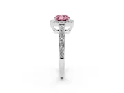 Fancy Pink Cushion Cut Diamond Halo Pavé Engagement Ring Set in Silver with Bezel Setting
