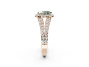 Oval Halo Pavé Engagement Ring Setting for a Fancy Green Lab-Grown Diamond | Narrow Split Shank | Rose Gold