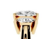 Oval Cut Diamond Three-Stone Channel Set Ring Set in Yellow gold with Smooth Polished Band