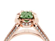 Fancy Green Pear Cut Diamond Pavé Split Shank Solitaire Ring Set in Rose gold with Prong Setting