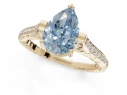 Pear-Shaped Vintage Cathedral Engagement Ring Setting for a Fancy Blue Lab-Grown Diamond | Carved Band | Yellow Gold