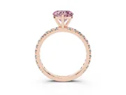 Fancy Pink Heart Cut Diamond Pavé Solitaire Ring Set in Rose gold with Round Band and Prong Setting