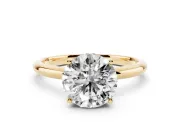 Round Micro-Prong Hidden Halo Engagement Ring Setting | Plain Band | Yellow Gold