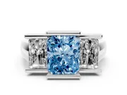 Radiant Cut Channel-Set Three Stone Engagement Ring Setting for a Fancy Blue Lab-Grown Diamond | Platinum
