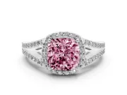 Cushion Cut Halo Engagement Ring Setting for a Fancy Pink Lab-Grown Diamond | V-Split Pavé Band | Sterling Silver