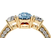 Pear-Shaped Three Stone Engagement Ring Setting for a Fancy Blue Lab-Grown Diamond | Graduated Pave Band | Yellow Gold