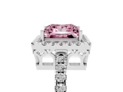 Fancy Pink Princess Cut Diamond Pavé Band Halo Engagement Ring Set in White gold with Prong Setting