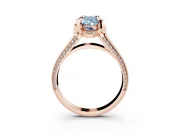 Fancy Blue Pear Cut Diamond Pavé Split Shank Solitaire Ring Set in Rose gold with Prong Setting