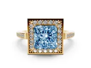 Princess Cut Halo Engagement Ring Setting for a Fancy Blue Lab-Grown Diamond | Polished Halo Rim | Yellow Gold