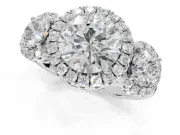 Round Three Stone Halo Engagement Ring Setting | Haloed Side Stones | Platinum